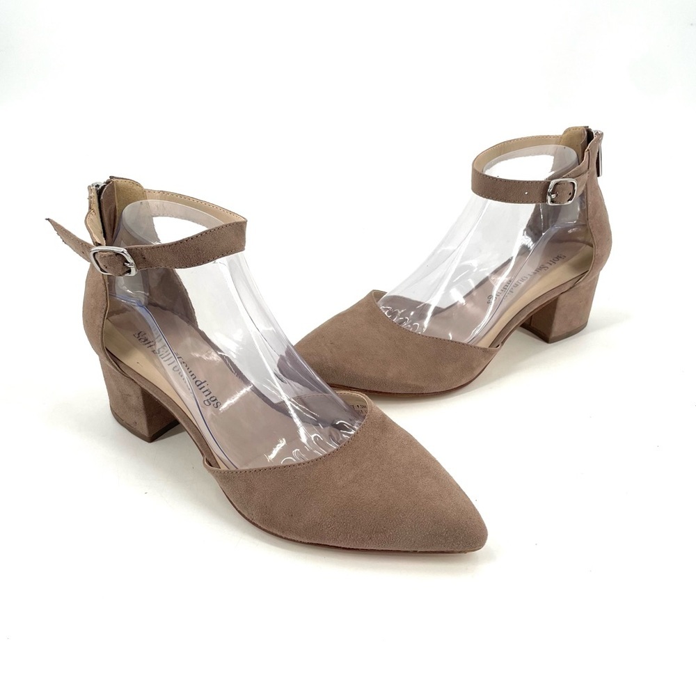 Soft Surroundings D'Orsay Closed Toe Ankle Strap Faux Suede Slip On Block Heel